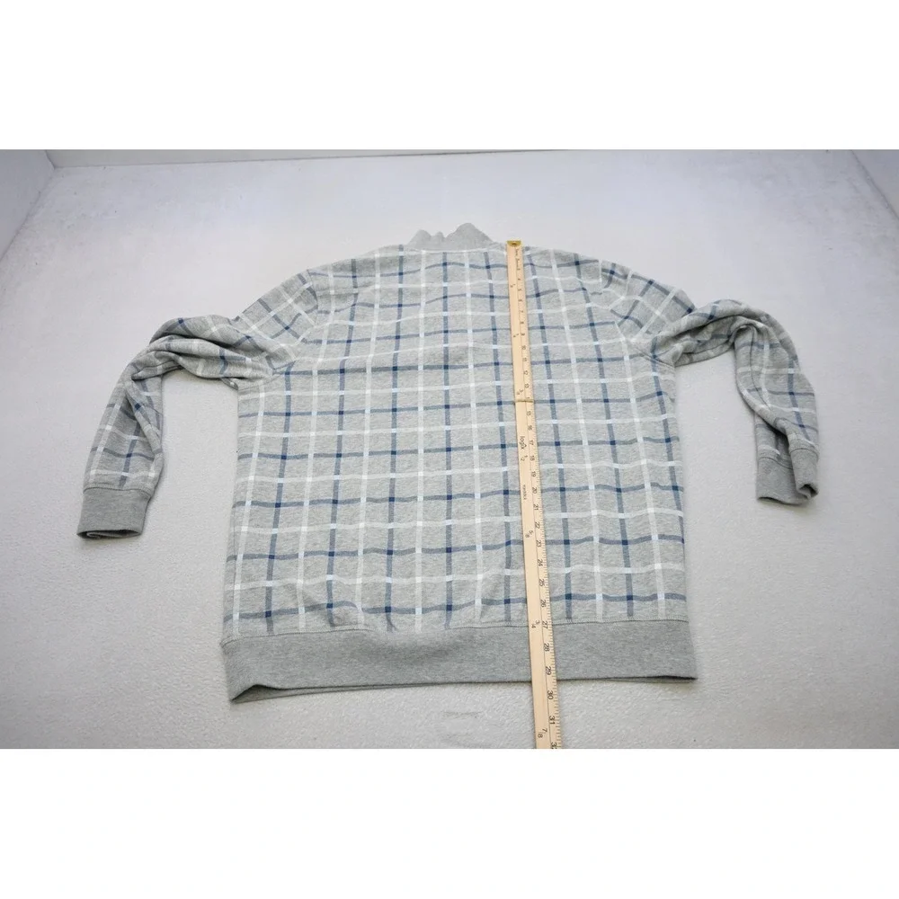 Nautica 1/4 Zip Pullover Mens XL Grey Blue Plaid Fleece Sweatshirt Excellent
